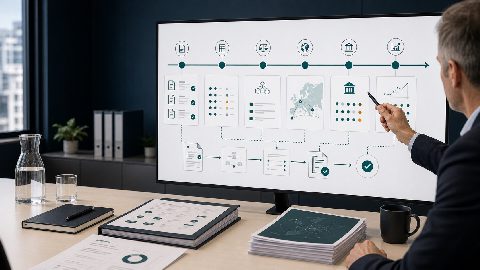 Digitale VAT-Reporting-Zeitlinie verbunden mit E-Rechnungsdatenqualität, Nachvollziehbarkeit und nationalen Systemprüfungen.