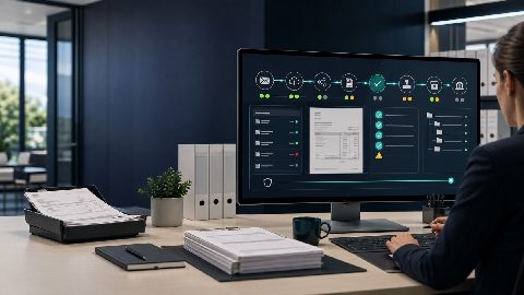 Control desk for incoming e-invoices with channel monitoring, XML view, validation, approval and archive status.