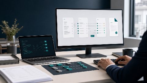 Conversion workbench with source document, mapping rules, structured output format and validation status.