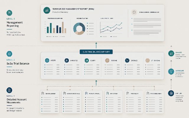 Visualisierung des Zusammenhangs zwischen BWA und Summen- und Saldenliste.