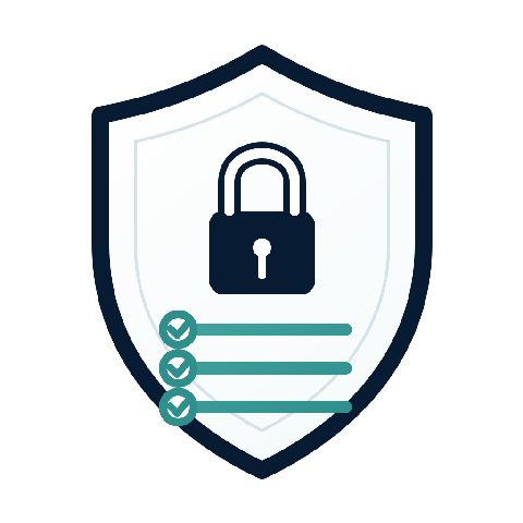 Illustration eines Schutzschilds mit Schloss und Datenpunkten für DSGVO-konforme Prozesse.